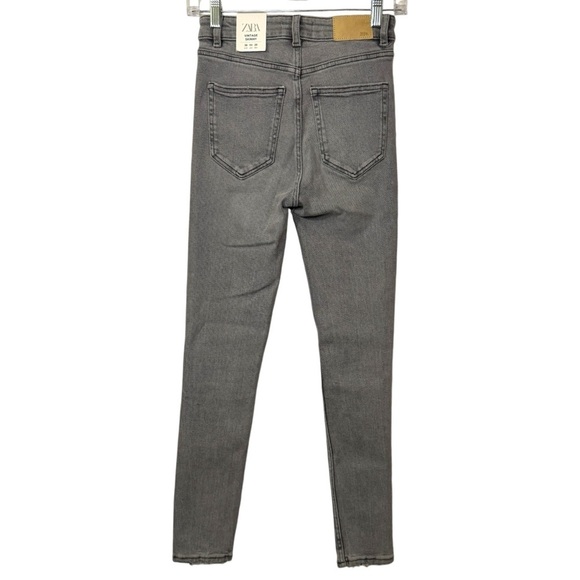 NWT Zara Gray High Rise Skinny Ankle distressed denim Jeans Womens 4 - Picture 2 of 11